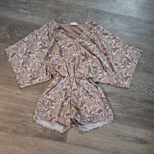 Pink Lily Taupe Floral Print Romper With Pockets